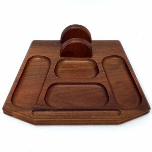 Vintage Decatur Industries MCM Walnut Wood Dresser Valet Coin Phone Holder